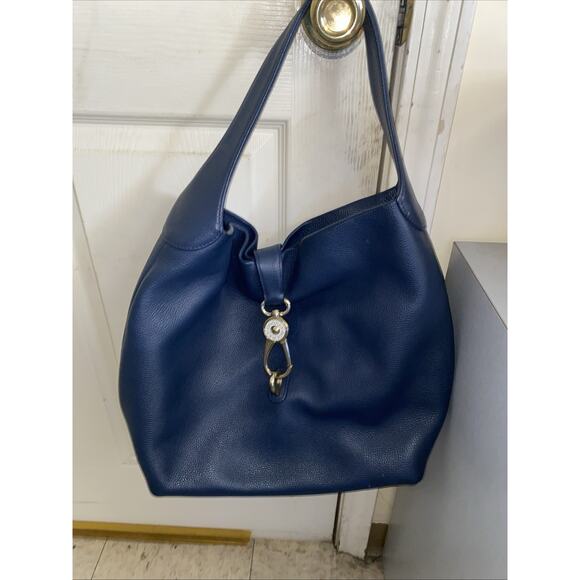 Dooney & Bourke Logo Lock Sac Shoulder Bag Pebble Grain Leather Denim Blue - Picture 1 of 8